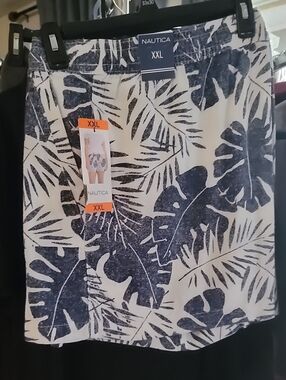 Nautica White Short with Navy Tropical Leaf Print